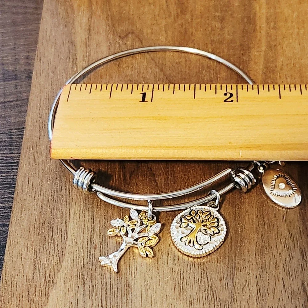 Footnotes Tree of Life‎ Expandable Bangle Bracelet Silver Gold Tone Charms